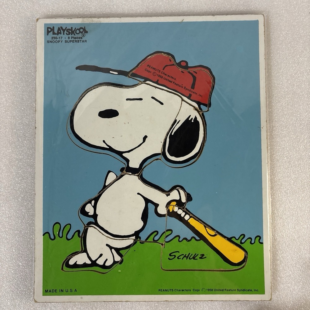 Vintage 1960s Peanuts Snoopy Playskool Wooden Board Jigsaw Puzzle USA